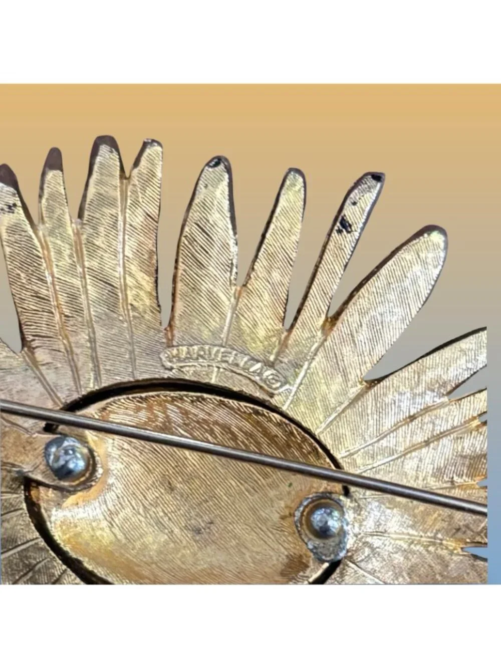 Vintage Marvella Black Enamel & Gold-Tone Sunflower Brooch Pin